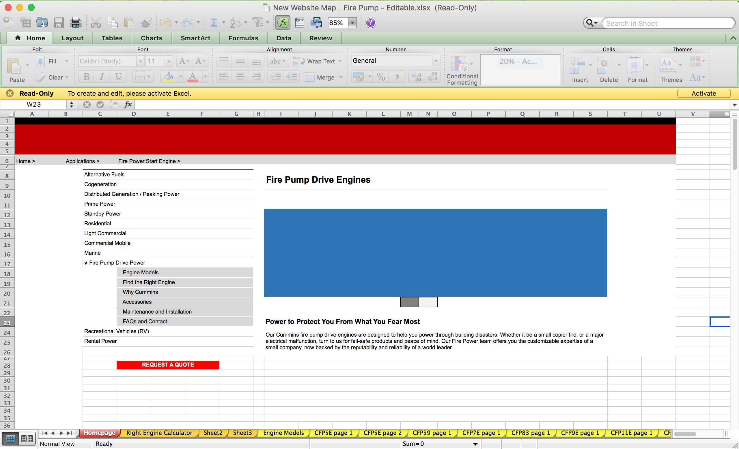 Low fidelity Excel Wireframe